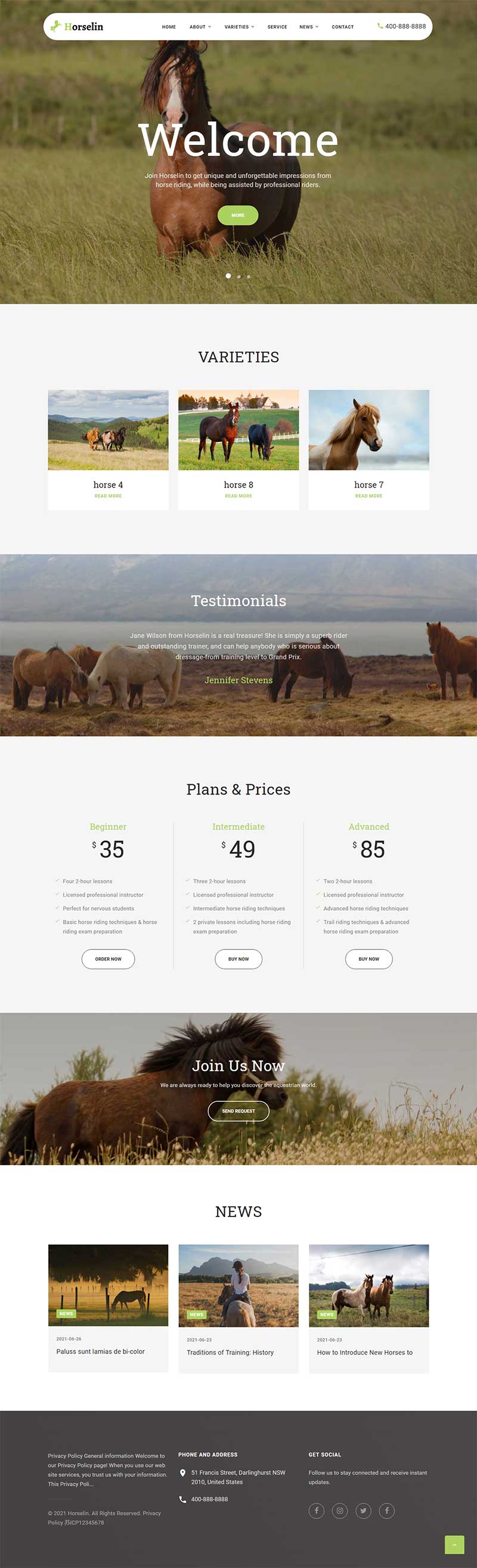 响应式养马场畜牧业公司英文网站模板马匹饲养养殖场牧场基地马术俱乐部公司网站模板